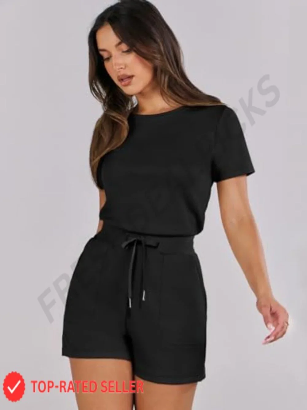 Women's Romper Short Sleeve Summer Jumpsuit Crewneck with Pockets